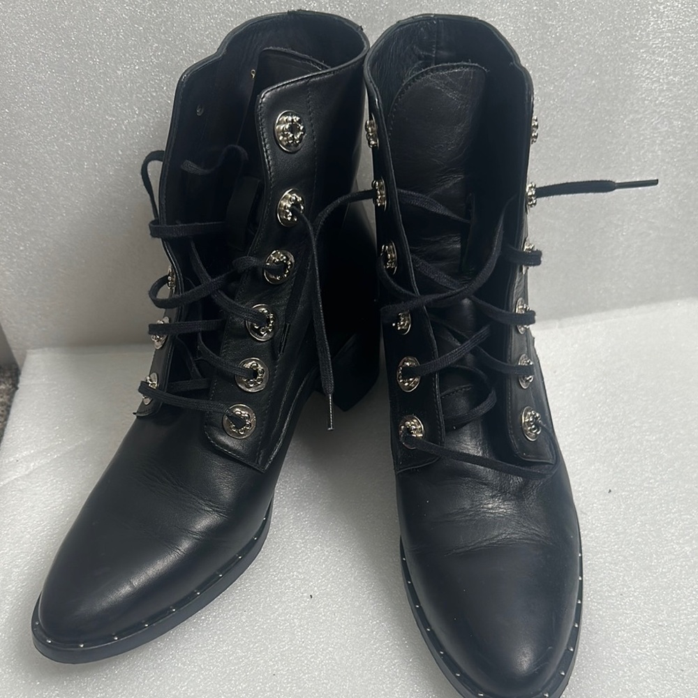Freda Salvador Black Leather Lace-Up Boots size 9 Victorian, Grange, goth